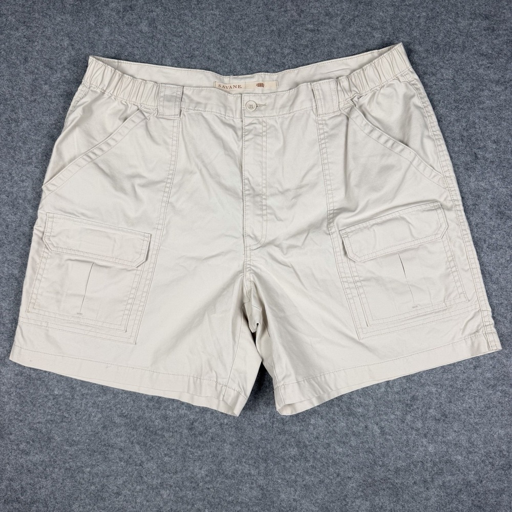 Savane Men Cargo Shorts W40 Light Stone Hiking Elastic Waist Casual Cotton Blend